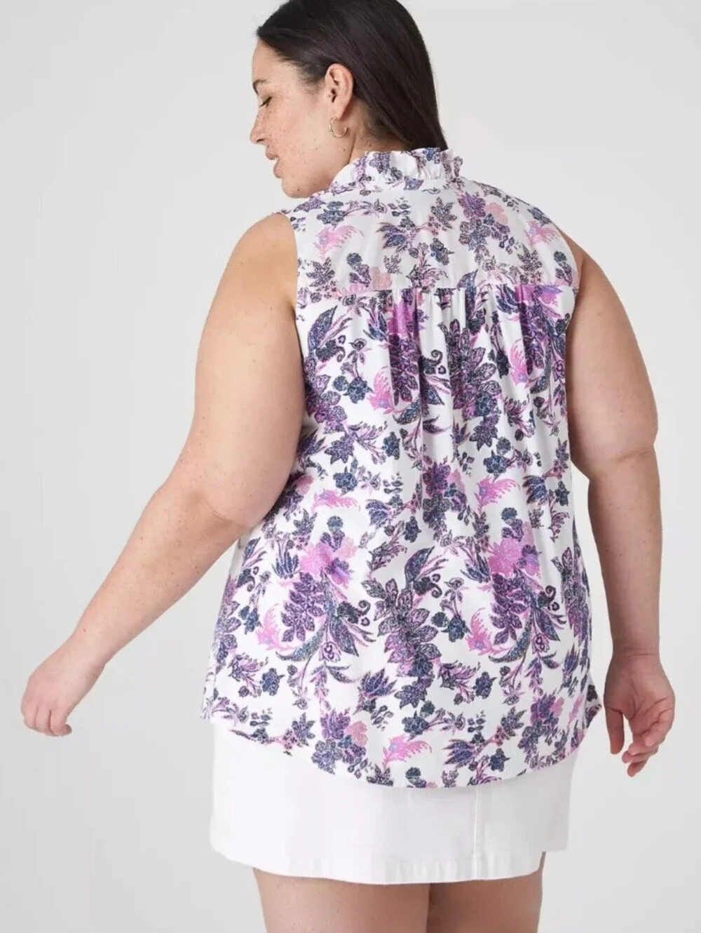 Lane Bryant Floral Paisley Top 14/16 Ruffle Neck Cottagecore Boho Plus Size - Picture 3 of 8